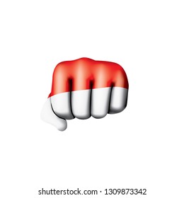 Indonesia flag and hand on white background. Vector illustration