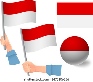 Indonesia flag in hand set. Ball flag. National flag of Indonesia vector illustration