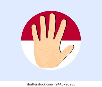 Indonesische Vektorgrafik mit Handstoppschild, Protest- und Menschenrechtsidee, Design, Protest in Indonesien, Einschränkung oder verbotenes Emblem, Verletzung der Meinungsfreiheit, Krieg beenden