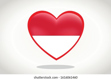 Indonesia Flag in Heart Shape. Heart 3d Flag of Indonesia, Indonesia flag template design.