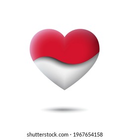 Indonesia flag icon in the shape of heart. Waving in the wind. Abstract waving flag indonesia. Paper cut style. Vector indonesian symbol, icon, button