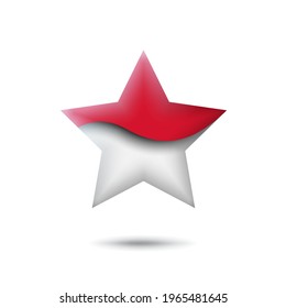 Indonesia flag icon in the shape of star. Waving in the wind. Abstract waving flag indonesia. Paper cut style. Vector indonesian symbol, icon, button