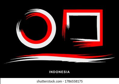 Bandera de Indonesia. Diseño vectorial de bandera indonesia en rojo y blanco pintado con pinceles para invitaciones, carteles o eventos nacionales indonesios