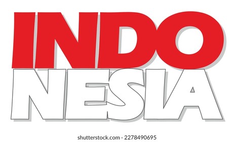 Indonesia Flag with Lettering Reflection. Vector illustration isolated on white background, eps   