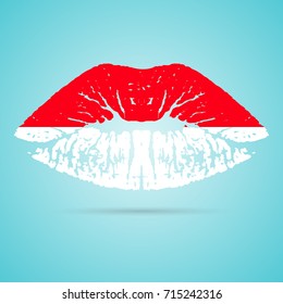 Indonesia Flag Lipstick On The Lips Isolated On A White Background. Vector Illustration. Kiss Mark In Official Colors And Proportions. Independence Day