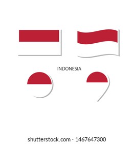 Indonesia flag logo icon set, rectangle flat icons, circular shape, marker with flags.