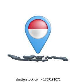 Anclaje del mapa de la bandera de Indonesia en blanco