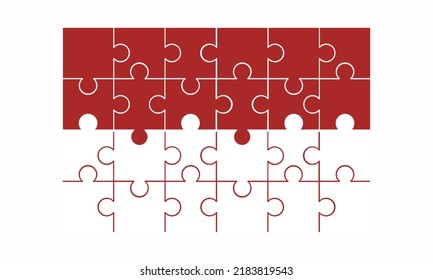 Indonesia Flag nation country in Puzzle Jigsaw set of 24 free vector flat design  with various type of shape ready to use and editable Free Vector