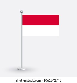 Indonesia flag. The national flag of Indonesia on a pole. The waving flag. The sign and symbol of the country. Realistic vector on white.