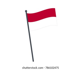 Indonesia flag. The national flag of Indonesia on a pole. The waving flag. The sign and symbol of the country. Realistic vector on white.