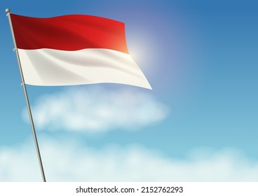 Indonesia flag on clouds background, for Indonesia Independence Day or National day greeting card