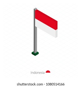 Indonesia Flag on Flagpole in Isometric dimension. Isometric blue background. Vector illustration.
