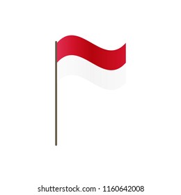Indonesia flag on the flagpole. Official colors and proportion correctly. Waving of Indonesia flag on flagpole, vector illustration isolate