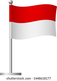 Indonesia flag on pole. Metal flagpole. National flag of Indonesia vector illustration