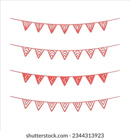 Indonesia flag on the ropes on white background. Indonesia Garland Flag, Indonesia Bunting Flag, Independence Day Indonesia Flag For Festival Poster Decoration Design.