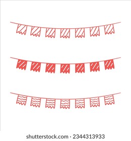 Indonesia flag on the ropes on white background. Indonesia Garland Flag, Indonesia Bunting Flag, Independence Day Indonesia Flag For Festival Poster Decoration Design.