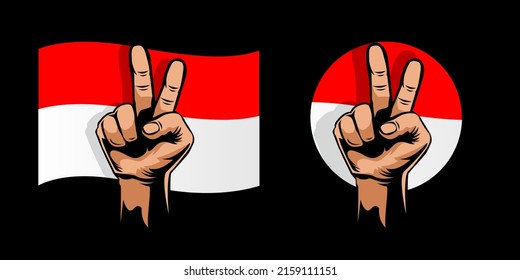 Indonesia flag with peace hand sign