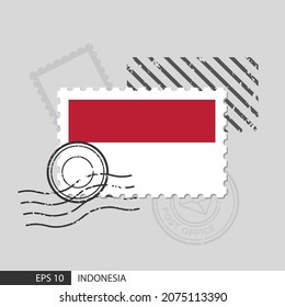 Indonesische Flagge Briefmarke. Einzige Vektorgrafik auf grauem Hintergrund mit Poststempeln und Angeben ist Vektoreps10.