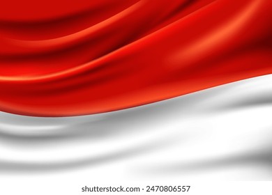 Indonesia flag red, white realistic silk vector