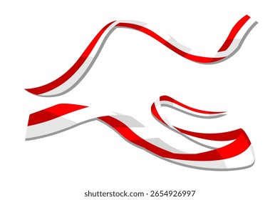 Vector de cinta de la bandera de Indonesia para la decoración del diseño de la esquina. Vector de cinta rojo y blanco Día de la Independencia.