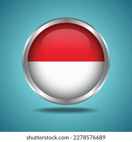 The Indonesia flag. Round glossy. Silver frame. Isolated on color gradient background