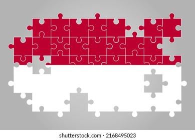 Indonesia flag shape of jigsaw puzzle vector, puzzle map, Indonesia flag for children and classroom, country logo asset, solve problem concept, flat design