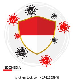 Indonesia flag shield as a symbol against the corona virus