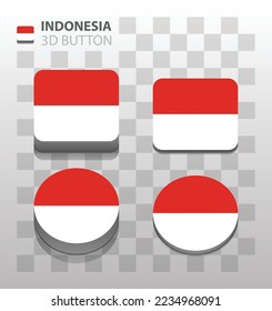 Indonesia flag. Square and Round 3d Button. Vector