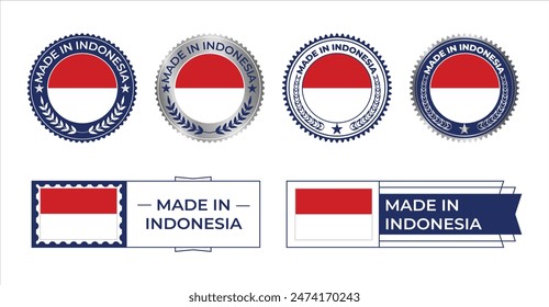 Estampilla de la bandera de Indonesia. Hecho en sello aislado en fondo blanco. Símbolo, Vector, ícono, ilustración.