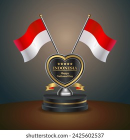 Bandera de Indonesia en un puesto sobre la mesa. Ilustración vectorial