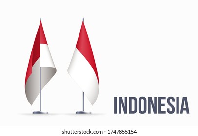 Indonesia flag state symbol isolated on background national banner. Greeting card National Independence Day of the Republic of Indonesia. Illustration banner with realistic state flag.