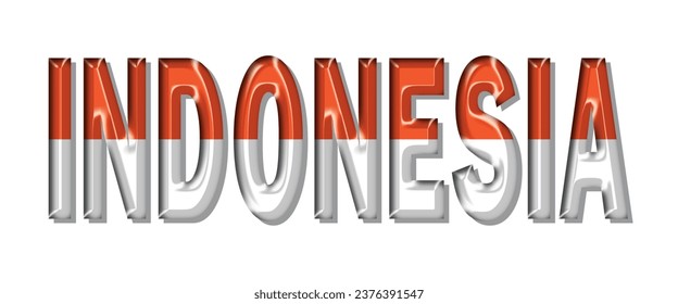 INDONESIA flag text font, 3D INDONESIA colorful background, INDONESIA flag vector illustration