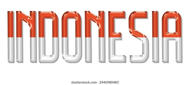 Schriftart für Indonesien-Flagge, 3D-Indonesien-Flagge bunter Hintergrund, Indonesien-Flagge Vektorillustration