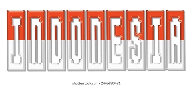 Fuente del texto de la bandera de Indonesia, fondo colorido de la bandera de Indonesia 3D, Ilustración vectorial de la bandera de Indonesia