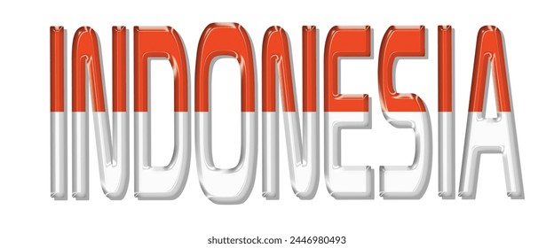 Fuente del texto de la bandera de Indonesia, fondo colorido de la bandera de Indonesia 3D, Ilustración vectorial de la bandera de Indonesia