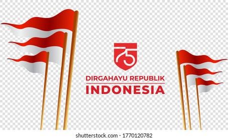 Indonesische Flagge. mit transparentem Hintergrund. Unabhängigkeitstag. Grußkarte oder Banner. EPS10