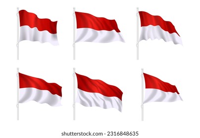 Colección de vectores de bandera de Indonesia, altamente detallada ilustración del Día de la Independencia de Indonesia Feliz