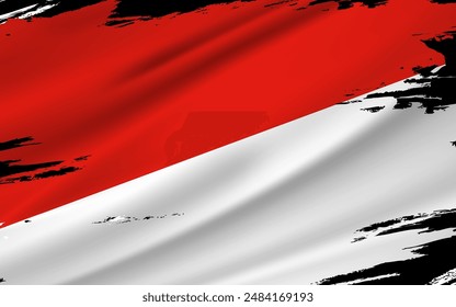 Indonesia flag vector grunge paint stroke. Red and White Color indonesia flag.Vector illustration isolated on black background. 