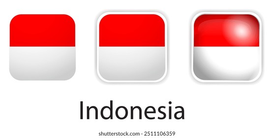 Indonesia flag vector icons set in the shape of rounded square