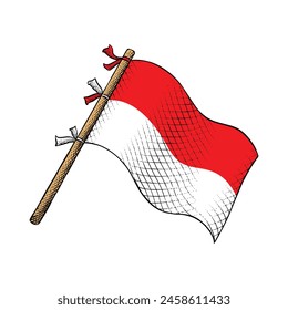 Ilustración vectorial de la bandera de Indonesia en la técnica de grabado Dibujo