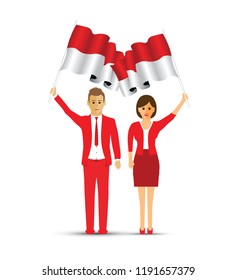 Indonesia flag waving man and woman