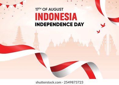 Indonesische Flagge auf Skyline-Hintergrund. Independence Day Concept Design Vektorgrafik.