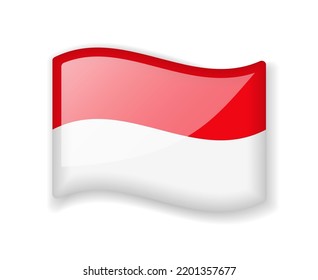 Indonesische Flagge - Hochglanzsymbol unter der Flagge von Wavy, einzeln auf weißem Hintergrund