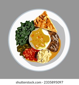 Indonesia food padang rice vector with gray background for templates or wallpaper