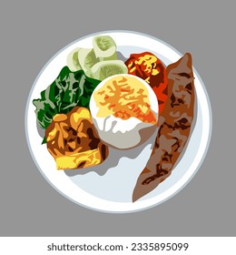 Indonesia food padang rice vector with gray background for templates or wallpaper
