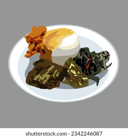 Indonesia food padang rice vector with gray background for templates or wallpaper