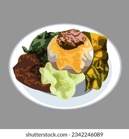 Indonesia food padang rice vector with gray background for templates or wallpaper