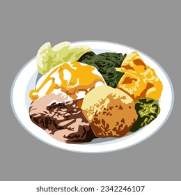 Indonesia food padang rice vector with gray background for templates or wallpaper