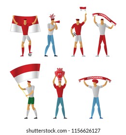 Indonesia football fans. Cheerful soccer supporters crowd. vector illustration.