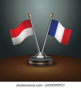 Indonesia and France table flags relation with gradient backgrund. Vector Illustration